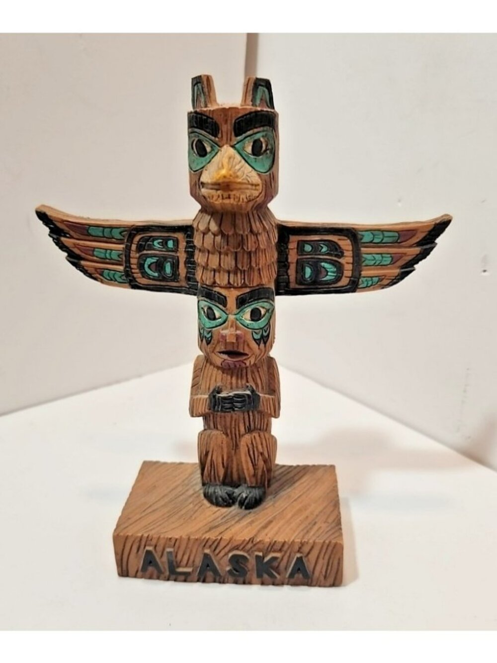 Vintage Resin Souvenir Alaska Totem Pole Figurine 6.5" Tall